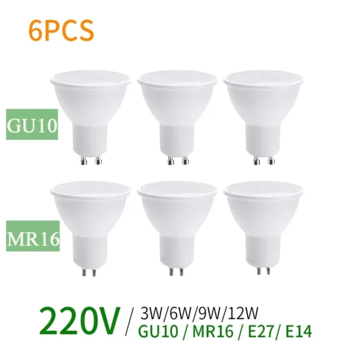 6 шт GU10 LED лампа свет 220V MR16