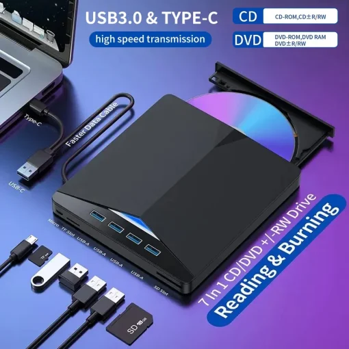 7-в-1 USB 3.0 Type-C внешний привод для записи CD и чтения DVD