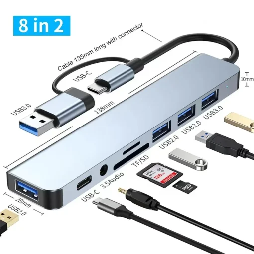 8 в 2 USB хаб с разветвителем картридера