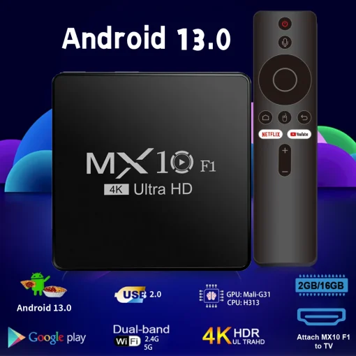 Android TV Box декодер 2024 4K Android 13 MX10 F1