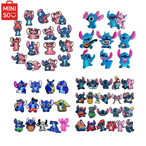 MINISO 8-22шт обувь Disney Stitch шармы мультфильм DIY обувь аксессуары для кроксов сандалий украшения рождественские подарки