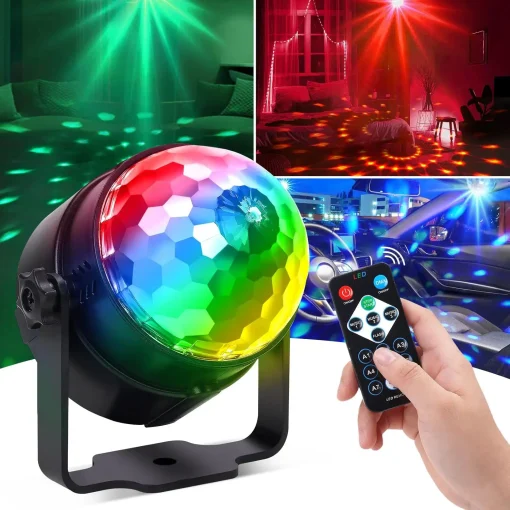 RGB LED сценический диско-свет, вращающийся мяч диджея, стробоскоп, дистанционное управление, управление звуком, магический танец в автомобиле, рождественский подарок для вечеринки, клубный лазерный проекционный светильник