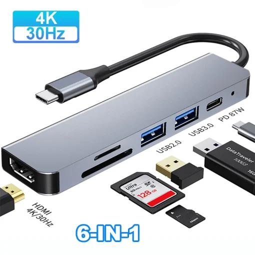 USB C HUB 4К 30Гц Type C в HDMI-совм. PD 87Вт USB Сплиттер USB Адаптер для