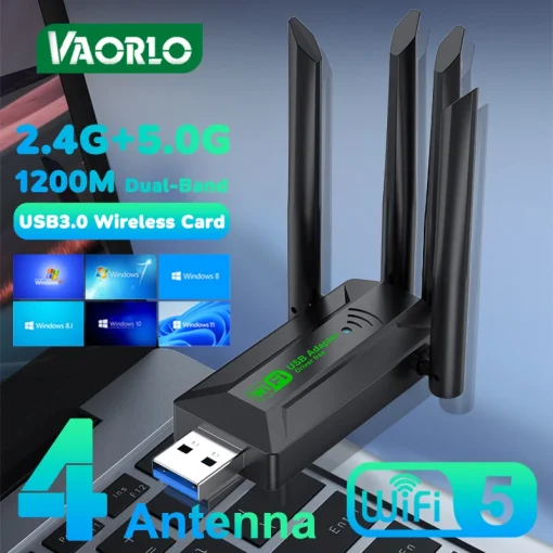 Адаптер WiFi USB 3.0 с 4 антеннами, 1200 Мбитс, 2,4 ГГц5 ГГц