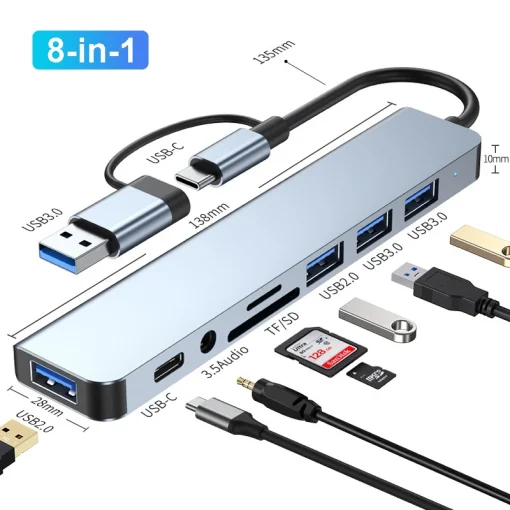 Док-станция 8 в 2 USB HUB 3.0 USB C