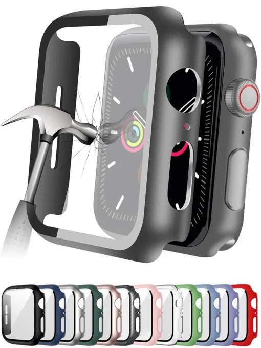 Закаленное стекло + чехол для Apple Watch 45 мм 41 мм 44 мм