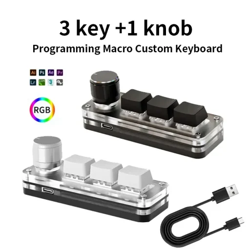 Игровые клавишные мини-блоки Macro Mechanical RGB с программируемой ручкой и 3 кнопками для Photoshop