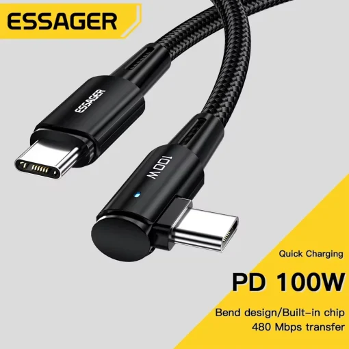 Кабель Essager USB Type C - USB C 100 Вт, 90°