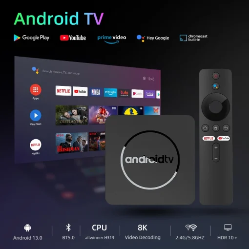 Мини Android TV-приставка Android13 Smart, Google Assistant