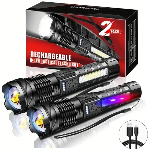 Мощный XHP50 LED фонарик, водонепроницаемый, 18650, с боковой лампой, 7 режимов, кемпинг