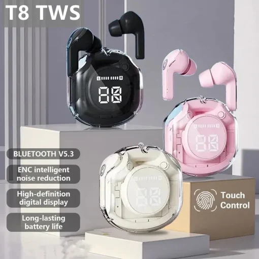 Наушники T8 PRO Tws Bluetooth прозрачные Светодиодный цифровой дисплей