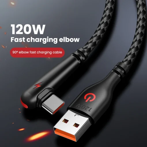 120 Вт USB-C ל־Type-C 90 מעלות טעינה מהירה לטלפון הנייד