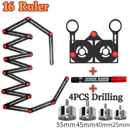 16-сторонняя угломерная линейка с отверстием