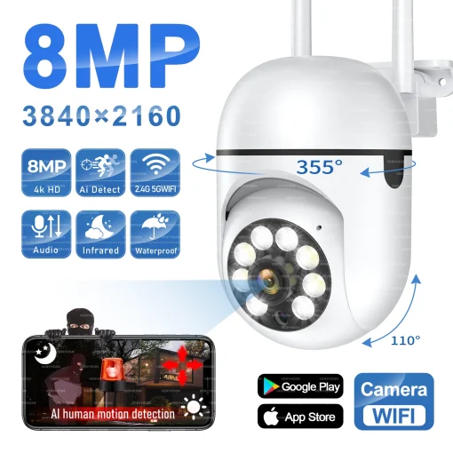 8MP WiFi IP уличная беспроводная камера наблюдения PTZ 4X Zoom