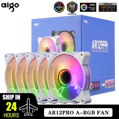 Вентилятор корпуса компьютера Aigo AR12PRO, RGB-вентилятор для ПК 120 мм, 4-контактный PWM, вентилятор для охлаждения процессора 3-контактный5 В, безграничное пространство, Argb 12 см