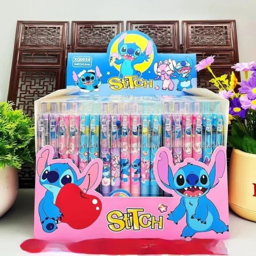 Ручки с гелем Disney Stitch 12 шт., новая цветная ручка с черными чернилами на водной основе 0,5 мм, милая ручка для подписи, канцелярские принадлежности, подарок для школьников