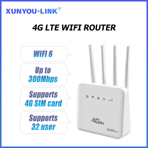 LTE-маршрутизатор WiFi маршрутизатор WiFi6 с модемом и слотом для SIM-карты 4G, 300 Мбитс, 4 внешние антенны