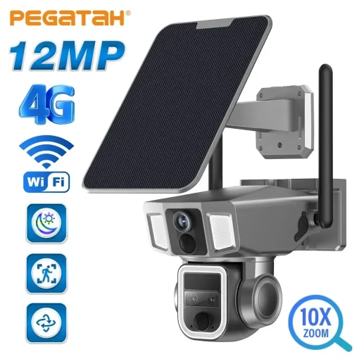 PEGATAH 12MP 4G Беспроводная солнечная камера с 10-кратным зумом