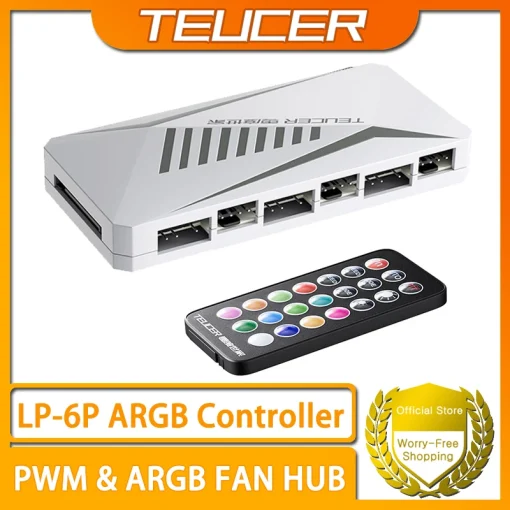 TEUCER LP-6P ARGB Контроллер 3-контактный и 4-контактный многопозиционный разветвитель 1-к-6 адаптер для удлинительного кабеля вентилятора корпуса концентратор для охлаждающего вентилятора ПК