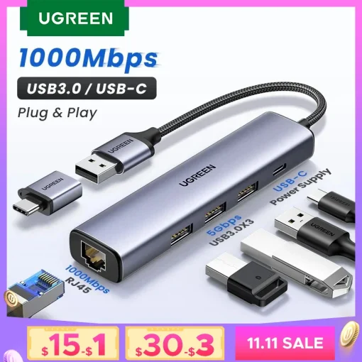 Адаптер UGREEN USB Ethernet 1000100 Мбитс