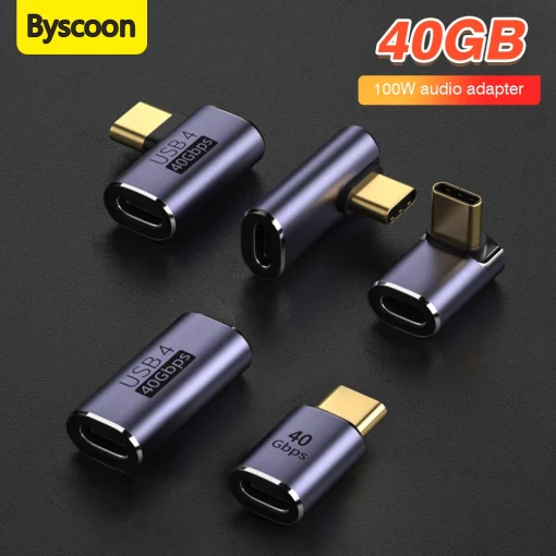 Адаптер USB4.0 40 Гбитс OTG Type-C, 90°, 100 Вт, 5 А, USB-C - Type-C, быстрая зарядка