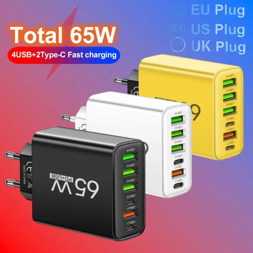 БП 65 Вт 6 в 1 4 USB 2 Type C быстрая зарядка