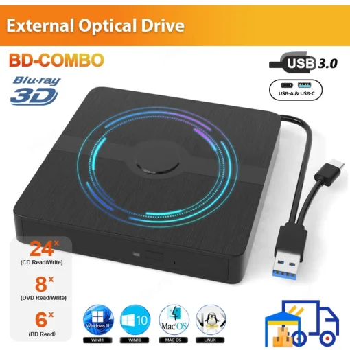 Внешний Blu-ray дисковод USB 3.0 Портативный 3D