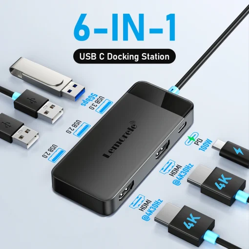 Док-станция Lemorele TC122 USB C с двумя выходами HDMI