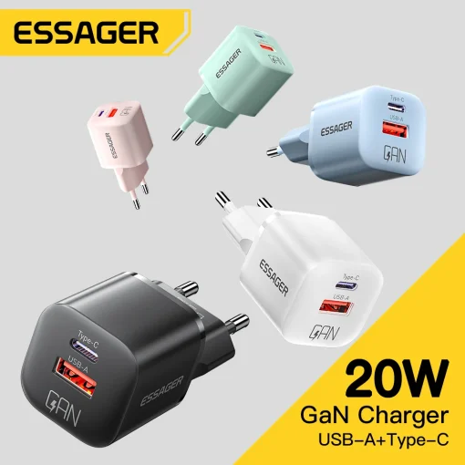 Зарядное устройство Essager 20 Вт, GaN, USB, Type-C, PD, быстрая зарядка, телефон, QC 3.0