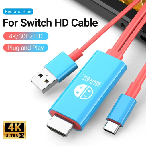 Кабель Type-C - HDMI с зарядкой 5V USB