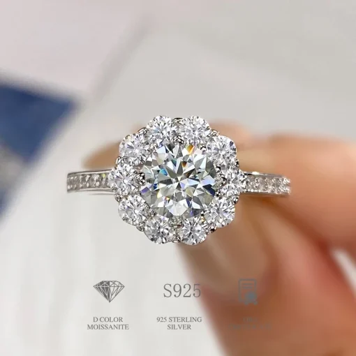 Кольцо-венчик с бриллиантом Moissanite, 1 карат, серебро 925 пробы