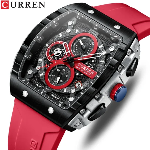 Мужские часы CURREN Sport Chronograph Quartz с синим силиконовым ремешком