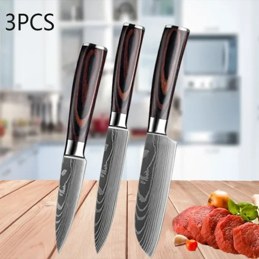 Набор кухонных ножей 3PCS, Santoku, универсал, поварской