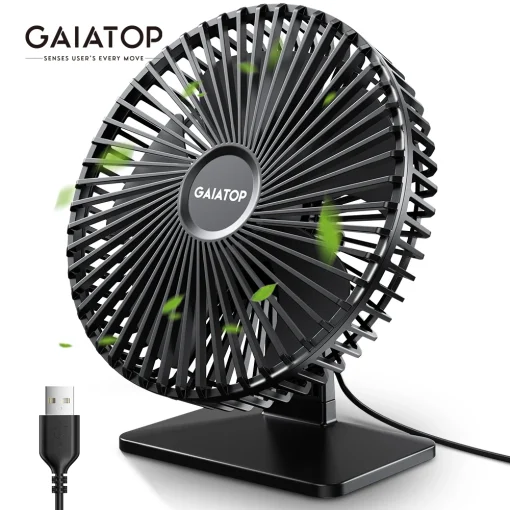 Настольный вентилятор GAIATOP, переносной USB, 90°, регулируемый, бесшумный, 4 скорости