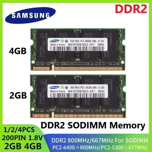 Память SAMSUNG RAM DDR2 SODIMM Ноутбук Non ECC Unbuffered 4 ГБ