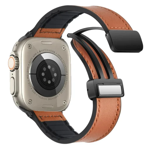 Ремешок Silicone+Leather для Apple Watch Ultra 49 мм 45 мм 41 мм 40 мм 44 мм 42 мм Магнитный браслет iWatch 9 8 7 SE 6 5 4 3