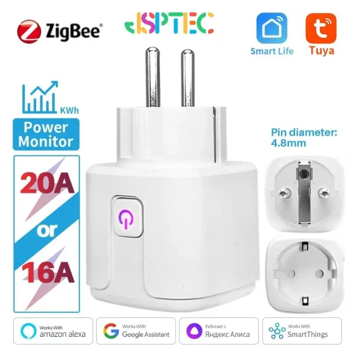 Розетка Tuya Smart Zigbee EU с монитором, управл.