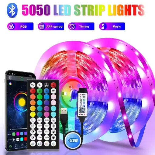 Светодиодная лента с Bluetooth USB подсветкой 10 м, 15 м, 5050 Smd, 5 В, RGB