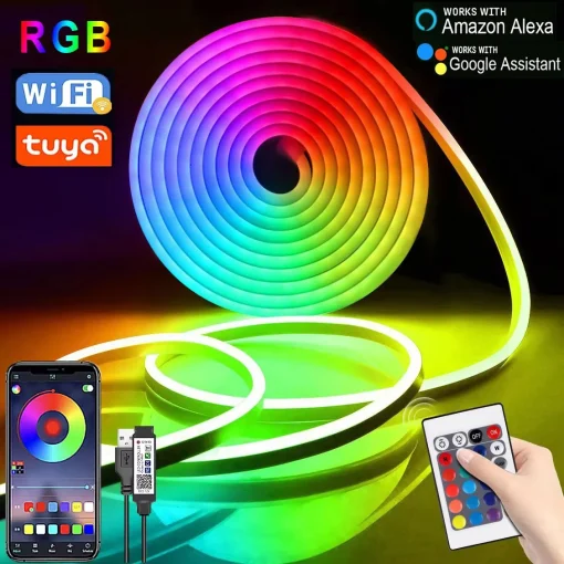 Светодиодная неоновая лента Tuya, 5 В, USB, RGB, 1235 м