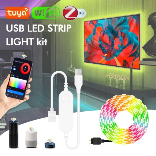 Светодиодные ленты USB Tuya WiFi RGB 5 В, ZigBee USB, SMD5050