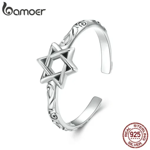 Серебряное кольцо BAMOER 925 пробы со звездой Давида