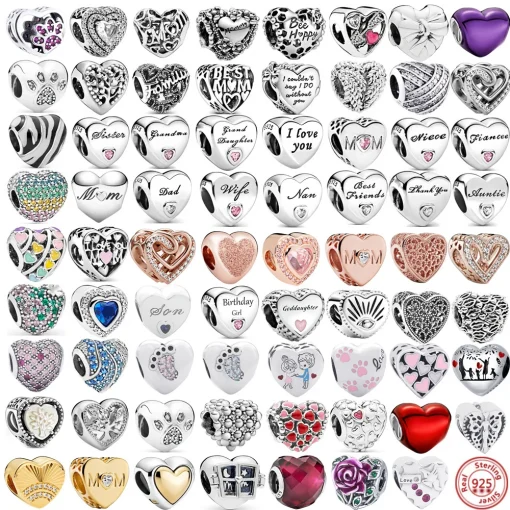 Серебряные бусины 925 пробы из серии Angel Mom Family Heart