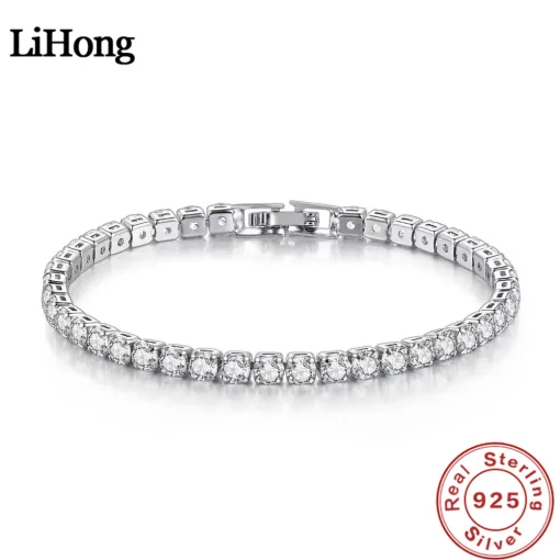 Серебряный браслет Lihong S925 с фианитами, 4 мм, 16-20 см