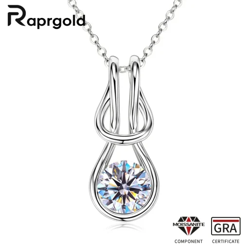 Сертифицированный RAPRGOLD GRA, цвет D, модное подвесное ожерелье с узлом