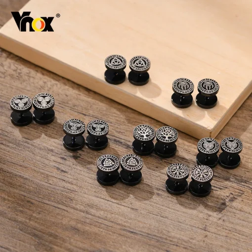 Серьги-гвоздики Vnox Mens Viking Black Stud для мужчин, Vegvisir и скандинавский валькнут