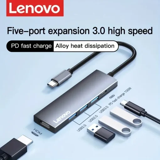 Универсальный адаптер Lenovo 5 в 1 USB-C Hub