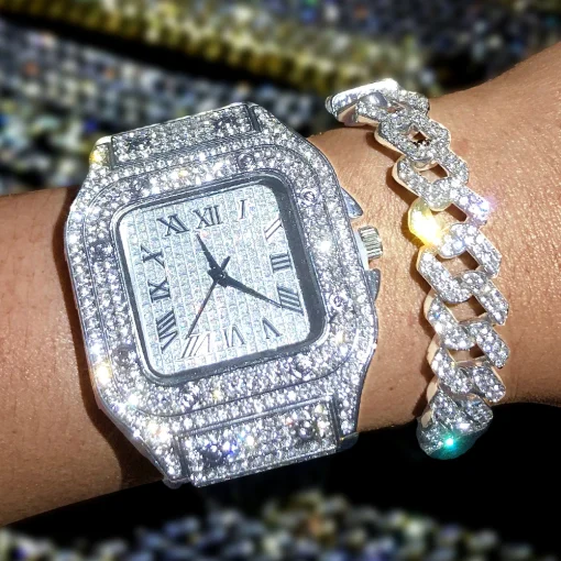 Шикарные наручные часы Iced Out с муассанитом